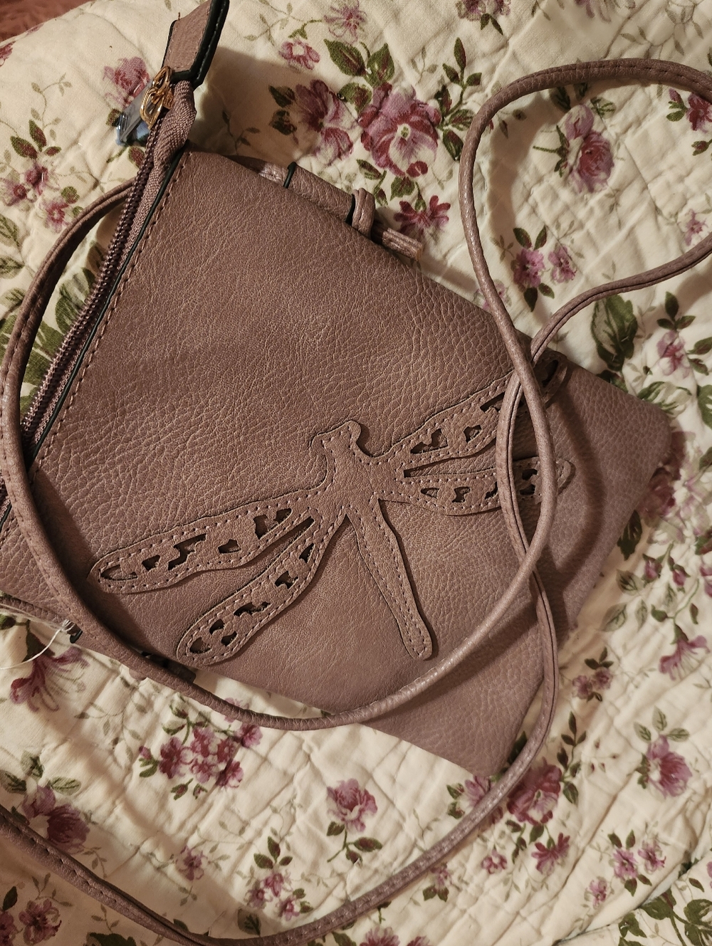 Women’s Crossbody Bag with Dragonfly Accent - Leather